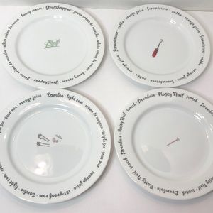 Set of 4 Pottery Barn 8 inch Appetizer Plates Bar Lingo Mixed Drinks